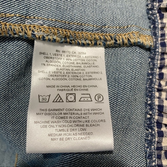 PILCRO & THE LETTERPRESS Sz  S Denim Trucker Jacket with Gingham Embroidered - Picture 5 of 10